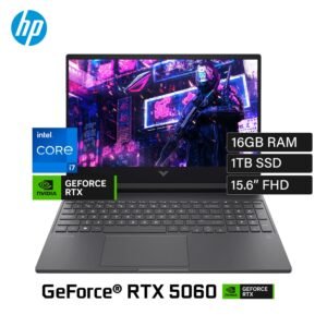 HP Victus 15-fa2093DX Gaming Laptop Intel Core i7 13th Gen 13620H (up to 4.9 GHz with Intel Turbo Boost Technology, 24MB cache, 10 cores, 16 threads) 16GB RAM 1TB SSD 15.6″ FHD (1920 x 1080), 144Hz IPS Display NVIDIA GeForce RTX 5060 (8 GB GDDR6 dedicated) Backlite Keyboard Windows 11.