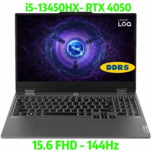 Lenovo LOQ 15IRX9 Intel Core i5-13450HX Processor (10-Core & 16-Threads 20MB) 24GB Ram DDR5 512GB SSD NVMe NVIDIA GeForce RTX 4050 6GB GDDR6 15.6" FHD (1920x1200) IPS 300nits 144Hz Backlight KB Free Dos Luna Grey.